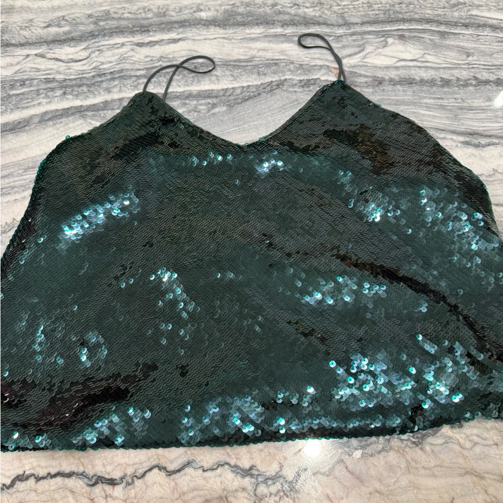 Express Sequin Dark Green Camisole Top